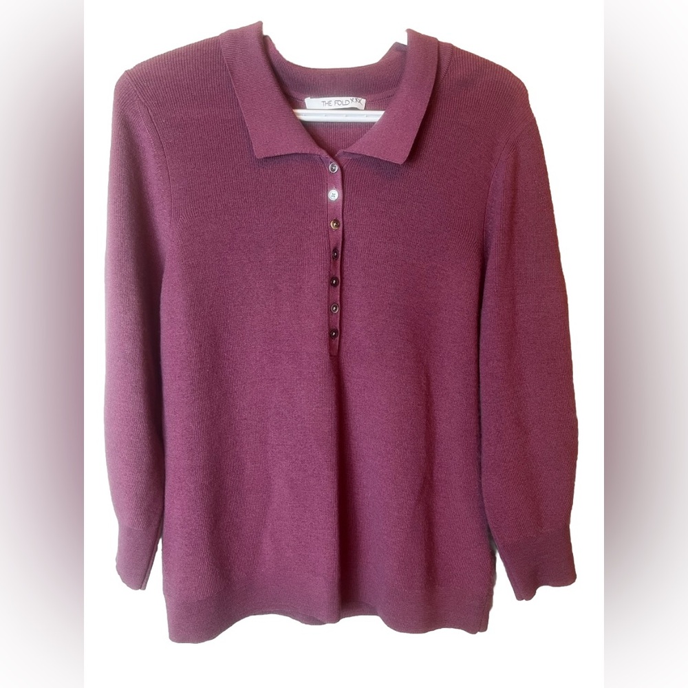 THE FOLD London 100% Merino Wool 3/4 Sleeve Collared Sweater Size L